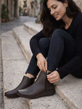 Easy Spirit Brown Ankle Boots 6.5M Side Zip Comfort Booties